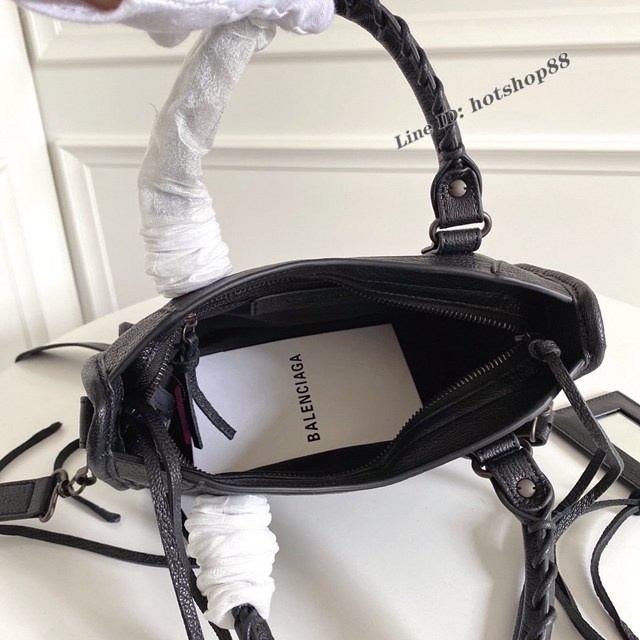 Balenciaga專櫃爆款黑扣黑色義大利進口山羊皮迷你機車包 巴黎世家原單經典手提機車包 fyj1776